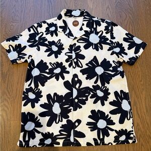 Common People Clothing Men's M Cotton Blue Floral Hawaiian Camp Shirt Short